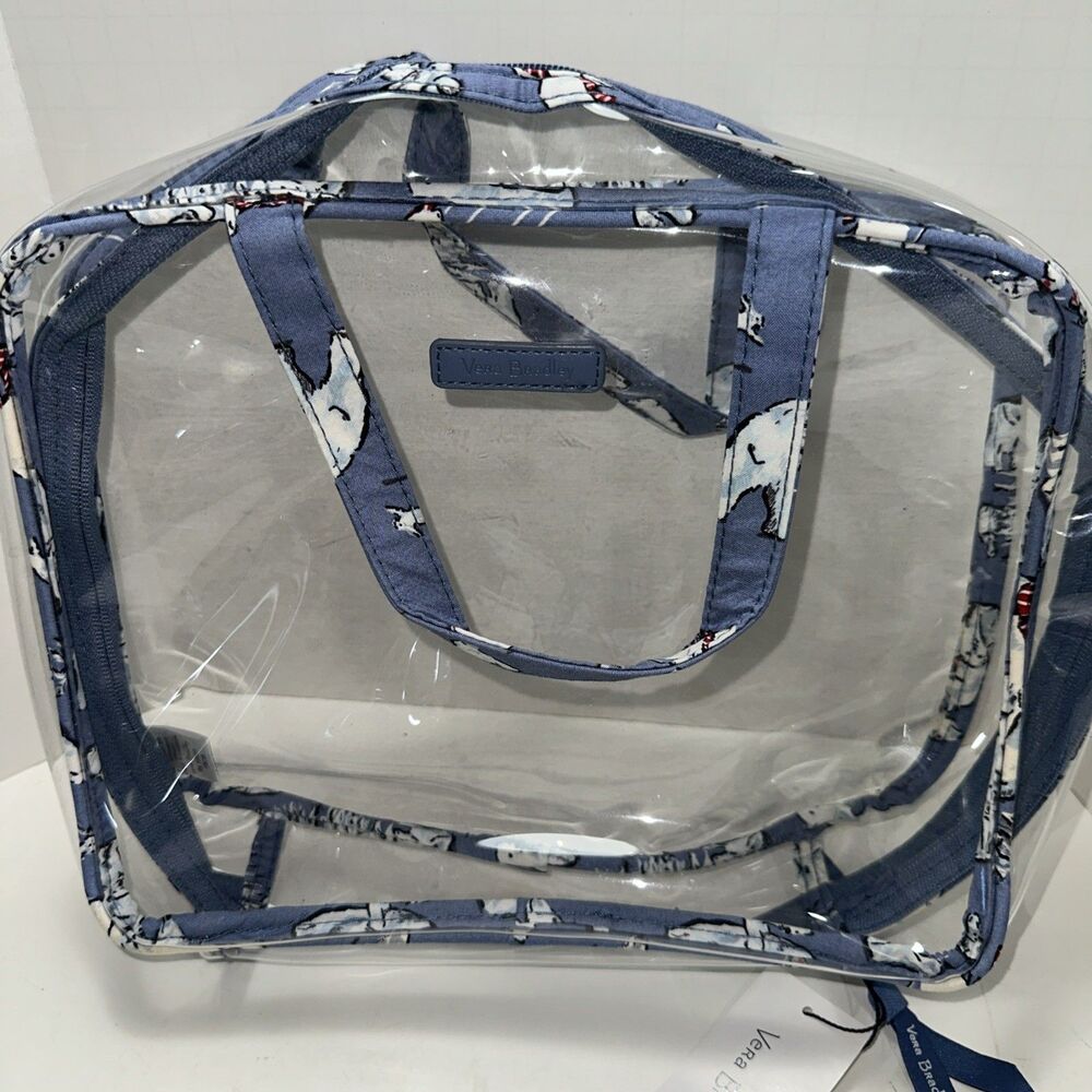 Vera Bradley Clear Cosmetic Travel Bag Featuring Beary Merry Cool Blue